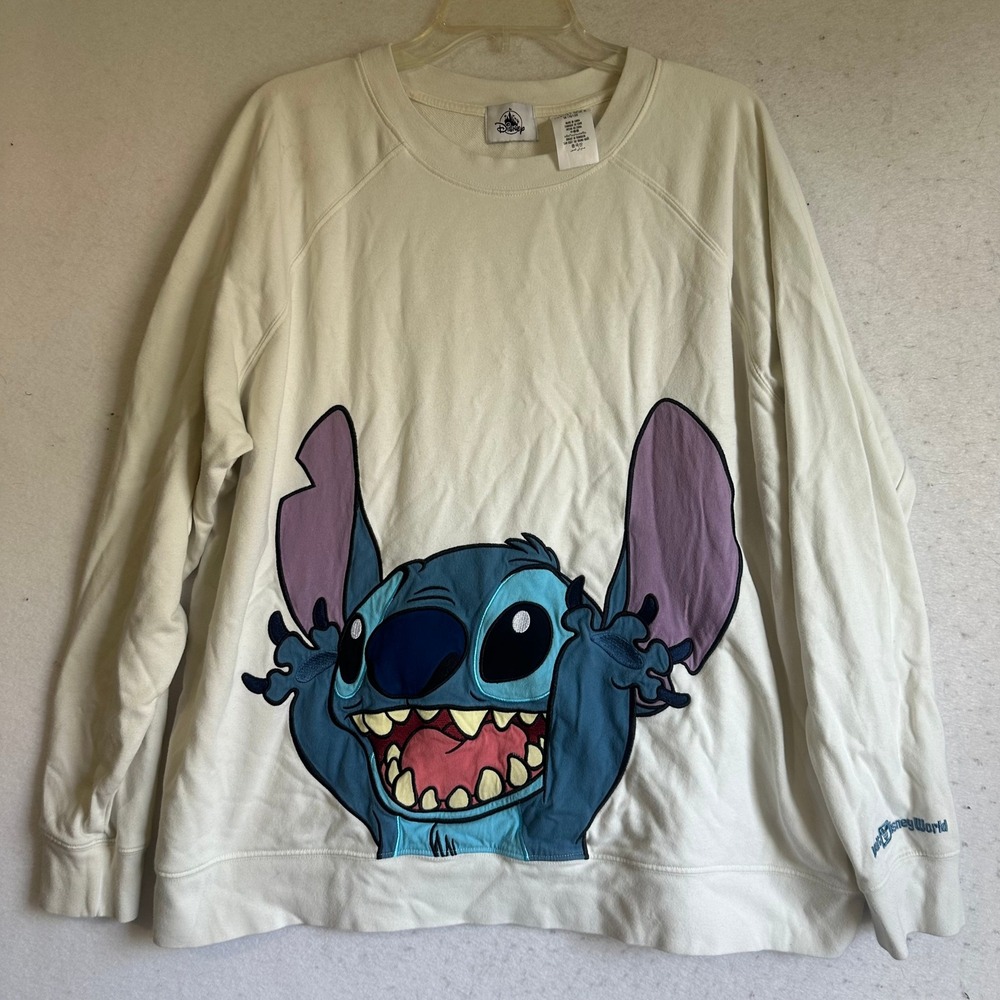 Disney World Stitch Sweatshirt Mens 2XL Cream Raglan Lilo & Stitch Pullover